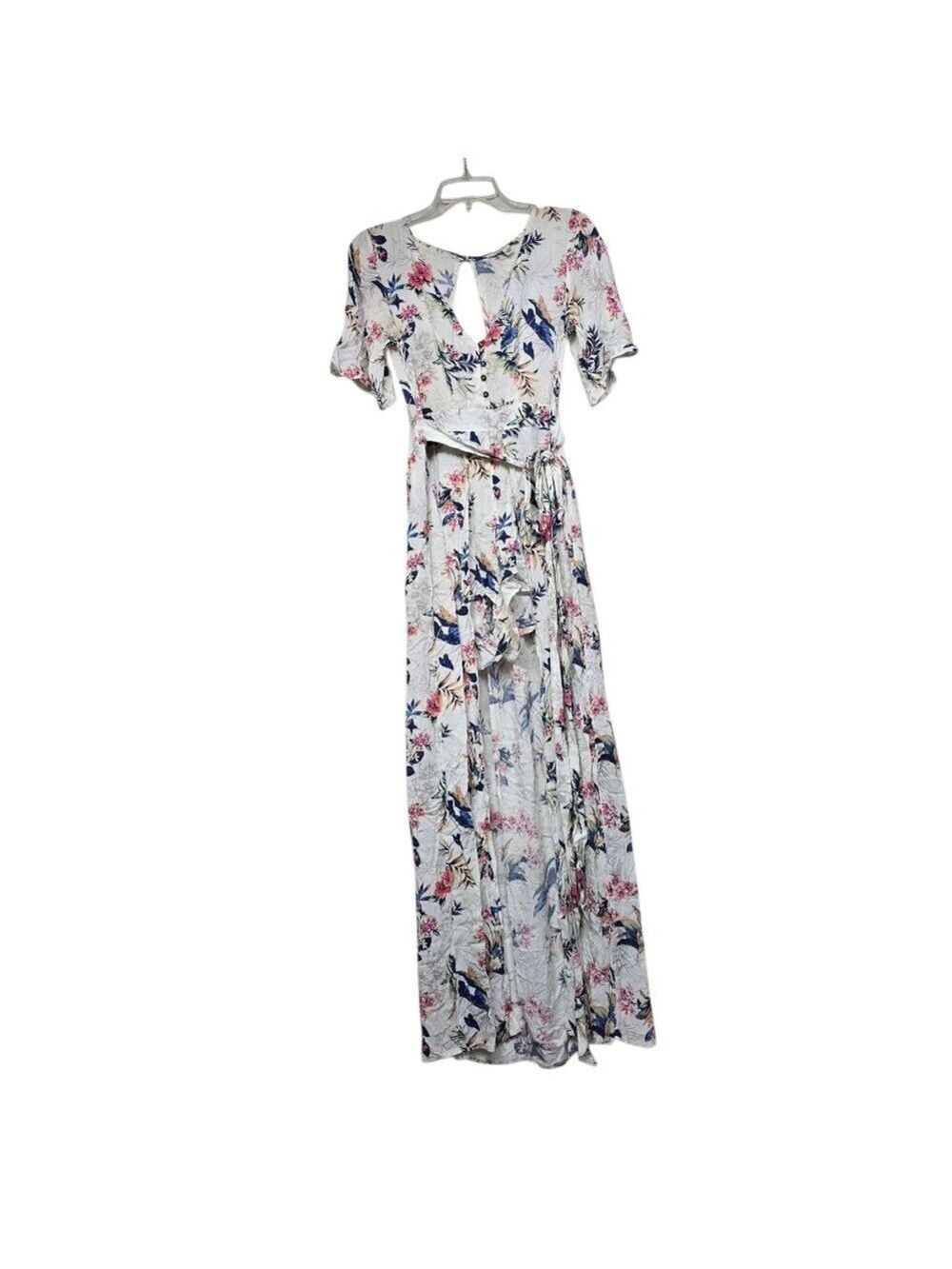 American Eagle Outfitters Floral Romper Cape Short Sleeves Size 0 White Pink